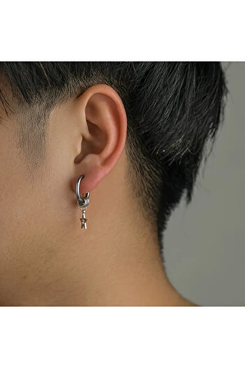 SEVAS GOLD White Color Star Dangle Hoop Earrings