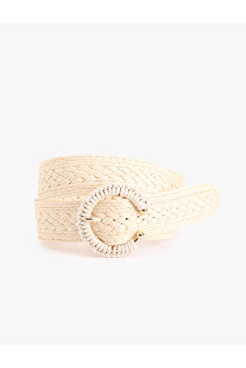 Koton Woven Textured Buckle Detailed Straw Belt