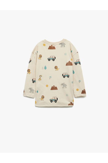 Koton Printed Oversize Cotton Crew Neck Long Sleeve T-Shirt