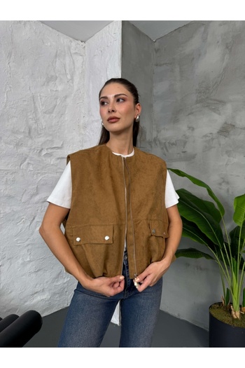Elif Özbey Butik Camel Design Suede Vest
