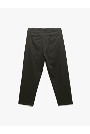 Koton Buttoned Cotton-Linen Blend Pleated Fabric Trousers with Pocket Detail