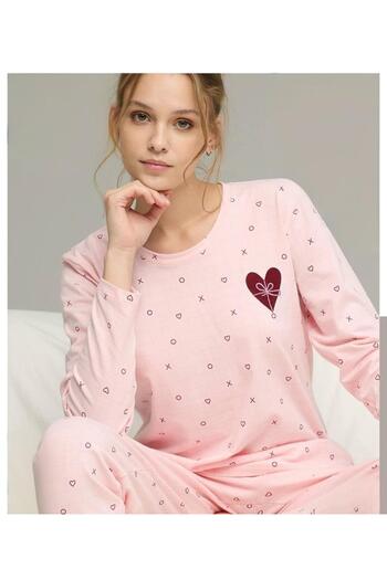 XORVİO Women's Light Pink Seasonal Casual Home Wear Long Sleeve Pajama Set