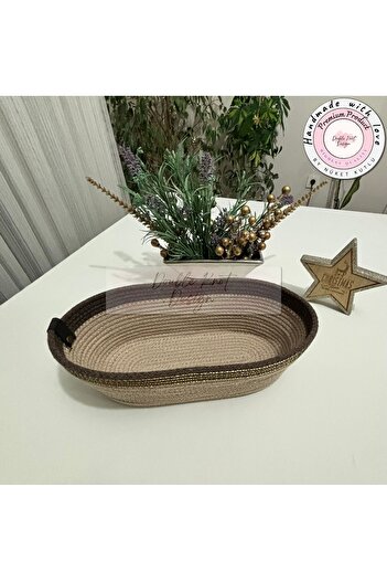 DOUBLE KNOT DESİGN Oval Ekmek Sepeti / Organizer / Hasır Jüt Tress Sepet Hediyelik Anneler Günü