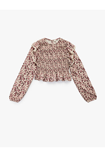 Koton Long Sleeve Crew Neck Gipeli Floral Viscose Blouse