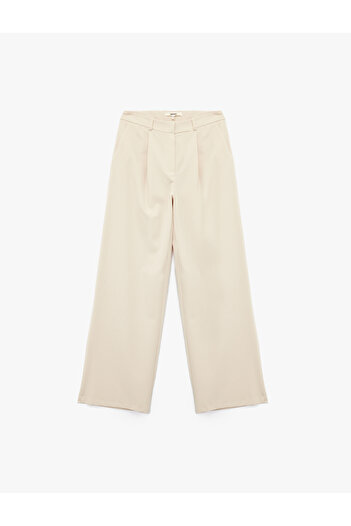 Koton Wide Leg Straight Fit Fabric Trousers with Pockets
