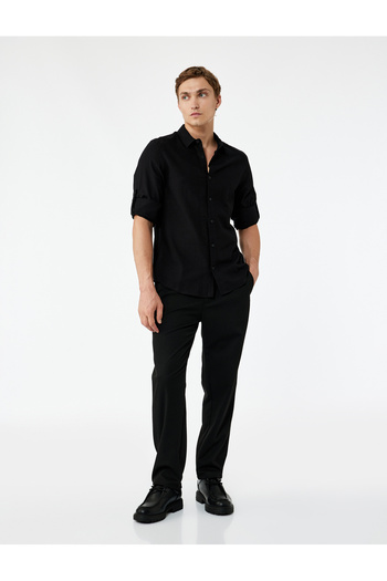 Koton Long Sleeve Cotton Regular Fit Classic Shirt with Sleeve Detail