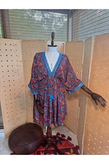 Matcha Butik Kadın Hint İpeği Bohem Elbise - Standart Beden