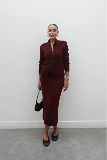 Havoş Bordo Wise Cardigan Skirt Set