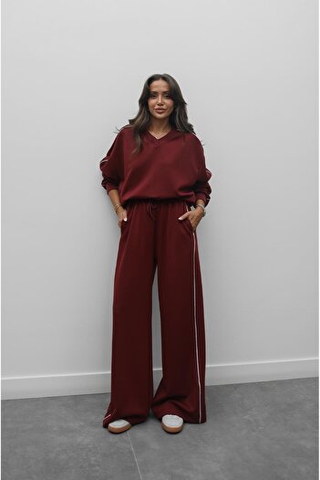 Havoş Modal tracksuit set with burgundy stripe detail