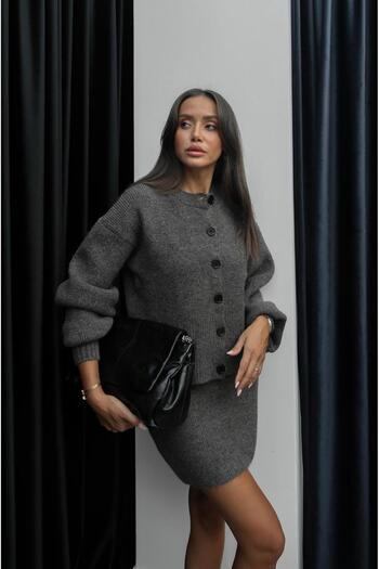 Havoş Mink Gray Skirt Cardigan Set