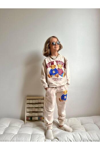 YİGİT BUTİK Teddy Bear Printed Long Sleeve Boys' Bottom Top Set