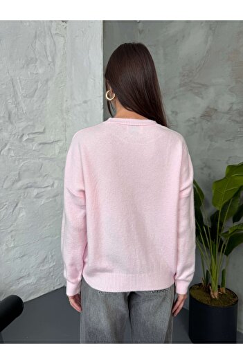Elif Özbey Butik Pembe Fiyonk Detaylı Triko Kazak