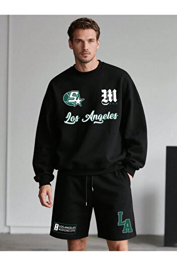 macklin Unisex Ανδρικά Γυναικεία Σετ αθλητικής φόρμας με λαιμόκοψη και σορτς Los Angeles Bustling City