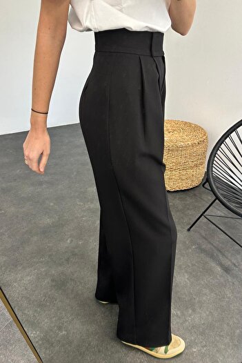 Suziş Lycra Black Palazzo Pants with Zipper Closure Atk001