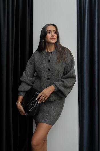 Havoş Mink Gray Skirt Cardigan Set
