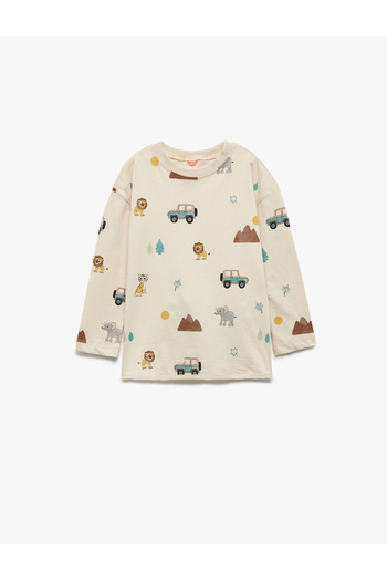 Koton Printed Oversize Cotton Crew Neck Long Sleeve T-Shirt