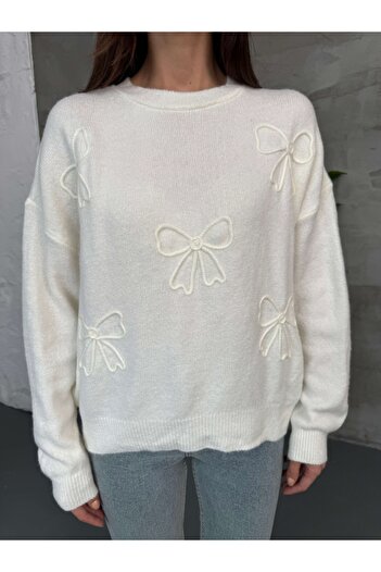 Elif Özbey Butik Ecru Bow Detailed Knitwear Sweater