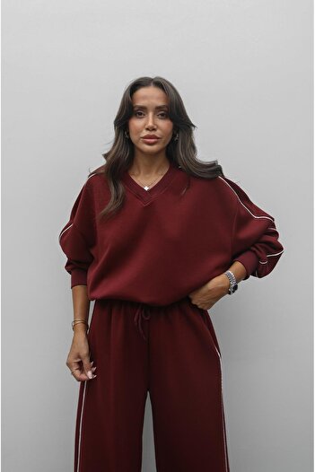 Havoş Modal tracksuit set with burgundy stripe detail