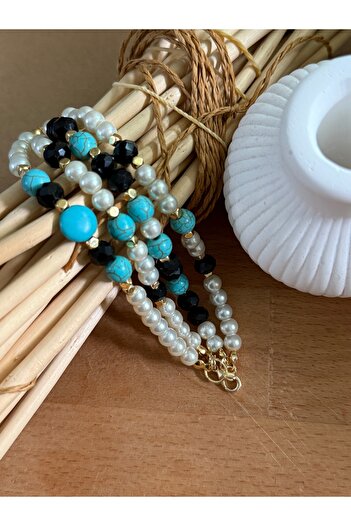 Naskosta Turquoise | Crystal | Cam İnci Single Row | Design Bracelet