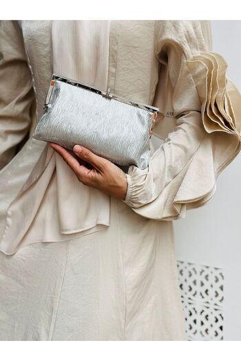 H&D COLLECTİON Stone Detailed Wavy Women's Portfolio Cutch Evening Dress Bag