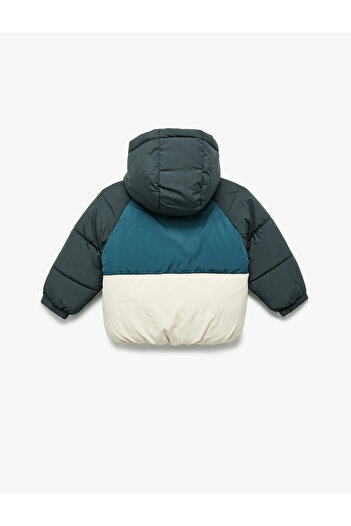 Koton Long Sleeve Hooded Color Block Cotton Lined Puffer Coat
