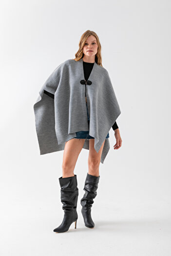VEGA MODA Plain Knitwear Button Detailed Stylish Design Poncho, Plain Interlock, Poncho, Plain Patternless Shawl Poncho, Poncho