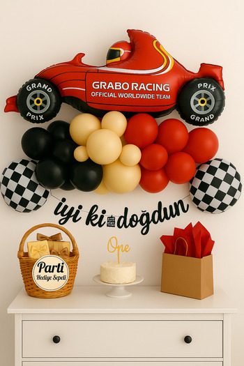 parti hediye sepeti Race Car Themed Birthday Balloon Set |   Red Black White Balloons and Happy Birthday Lettering