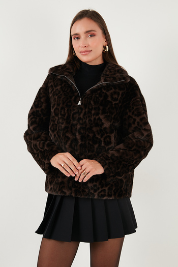 Lela Oversize Fit Dik Yaka Fermuarlı Kürk KÜRK 497ZETA