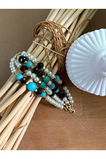 Naskosta Turquoise | Crystal | Cam İnci Single Row | Design Bracelet