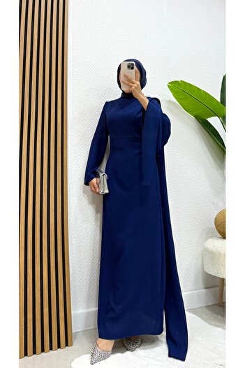 modasusev Φόρεμα Hijab με λεπτομέρεια από κρεπ και ουρά