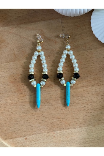 Naskosta Turquoise | Crystal | Cam İnci Single Row | Design Earrings