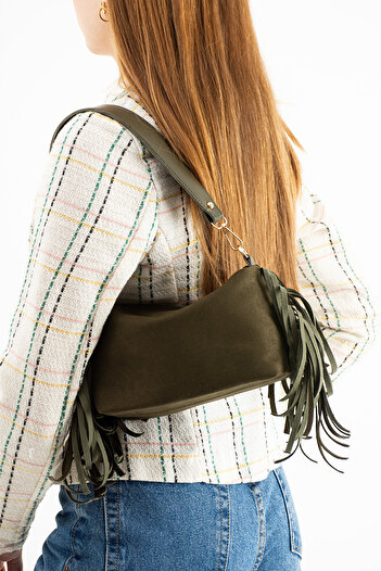H&D COLLECTİON Susanna Model Suede Khaki Women's Hand and Shoulder Bag