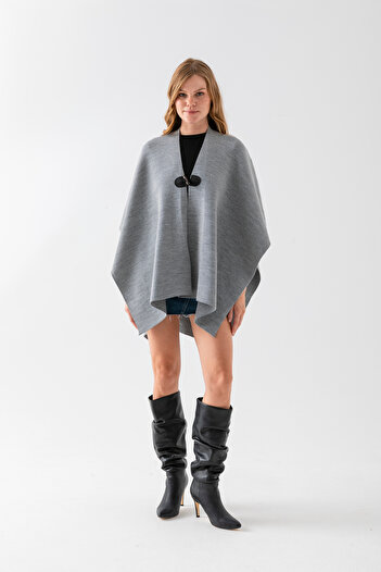 VEGA MODA Plain Knitwear Button Detailed Stylish Design Poncho, Plain Interlock, Poncho, Plain Patternless Shawl Poncho, Poncho