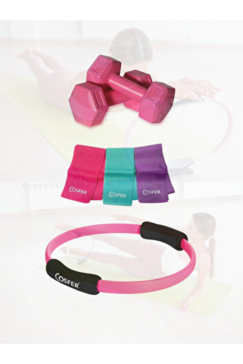 welcomein 3-Piece Pilates Set Home Fitness Resistance Rubber Pilates Circle 2X1 kg Dumbbell Home Pilates Set