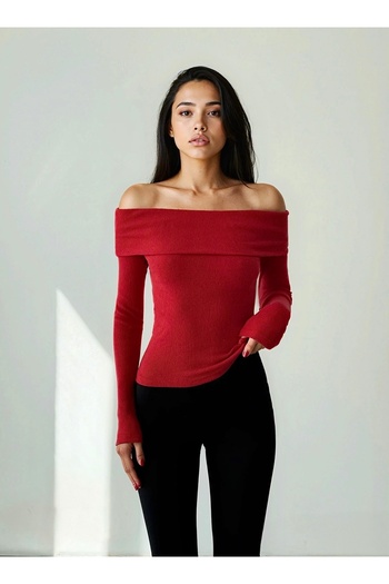 Friday Mood Women's Madonna Collar Ribbed Blouse