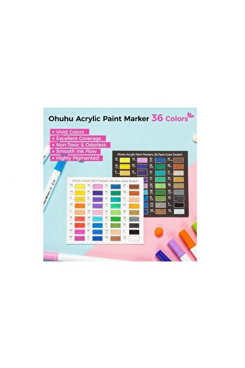 Ohuhu Set of 36 Acrylic Markers, Dual Tips, Fine and Dots