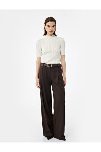 Koton High Collar Short Sleeve Knitwear Sweater