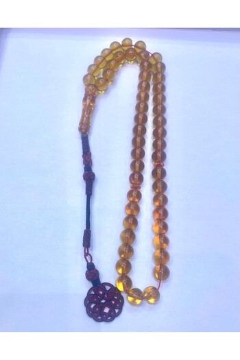 Zafran Large saffron rosary, transparent yellow color, with copper tarabzun