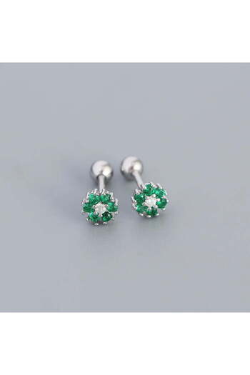 Silver berry S925 Flower Color Earrings - Green