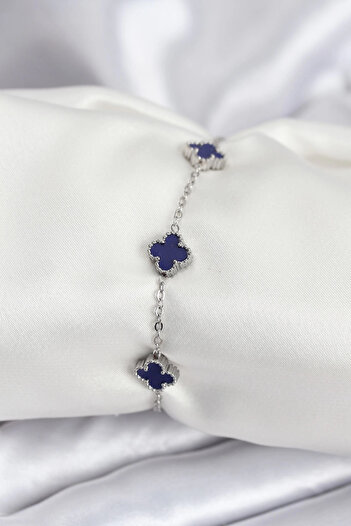 Clariss 316L Steel Silver Color Navy Blue Baby Boy Clover Women's Bracelet