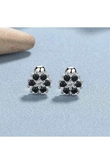 Silver berry S925 Flower Color Earrings - Black