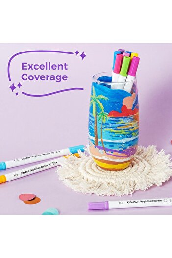 Ohuhu Set of 36 Acrylic Markers, Dual Tip, Brush and Dots, Cotton Reservoir, Multicolor