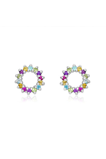 Silver berry S925 Flower Petal Earrings decorated with Amethyst, Citrine, Peridot, Rhodolite and Blue Topaz