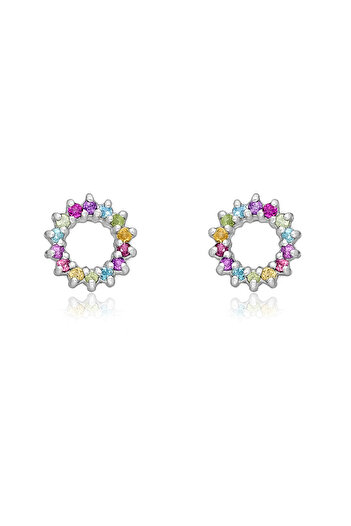 Silver berry S925 Flower Petal Earrings decorated with Pink Sapphire, Amethyst, Citrine, Peridot and Blue Topaz