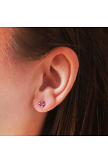 Silver berry S925 Flower Petal Earrings decorated with Pink Sapphire, Amethyst and Blue Topaz