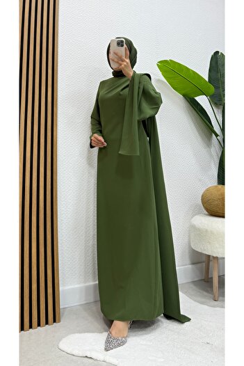 modasusev Drape Detailed Crepe Tail Hijab Dress
