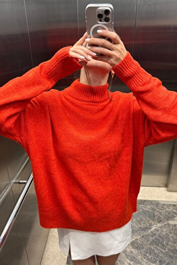 Noi Belis Basic Stand Collar Oversize Soft Textured Knitwear Sweater Aw25Kz0010