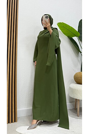 modasusev Drape Detailed Crepe Tail Hijab Dress