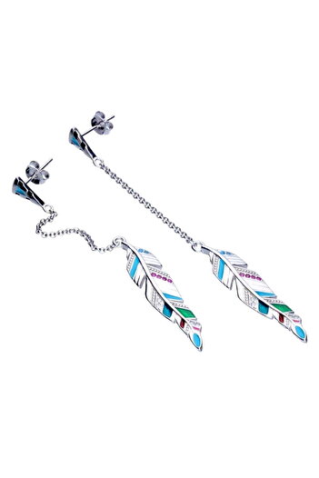 Silver berry S925 Colorful Feather Earrings