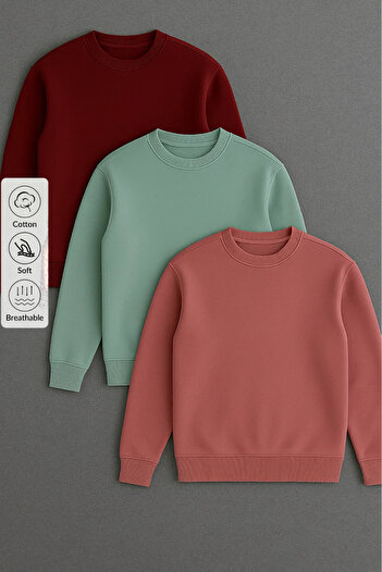 COMBİNE MİCHAİL Men's Basic Long Sleeve Loose 3-Piece Sweatshirt